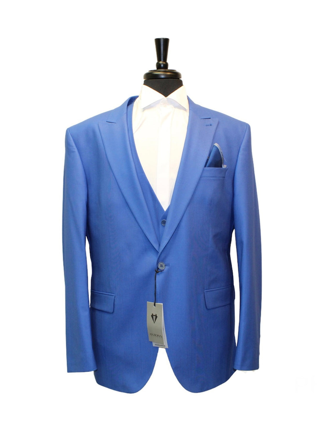 One of a kind Antons Blue Suit, 3 piece set (jacket, vest, pants), 88% wool, slim fit, perfect for any occasion.