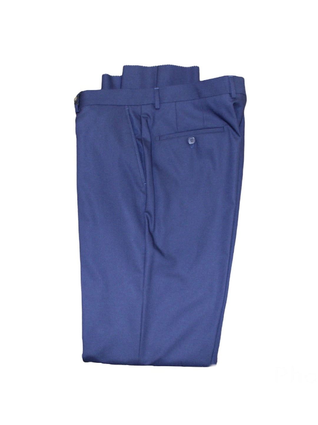Slim fit blue dress pants folded neatly for a clean and professional look